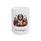 Personalized Havanese dog Halloween mug, 15oz white ceramic, with custom pet name on front