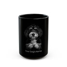 Personalized Berne Doodle black ceramic coffee mug with custom dog name