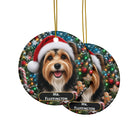 Christmas Dog Ceramic Ornament — Santa Hat Pet Portrait, Personalized Name Plaque