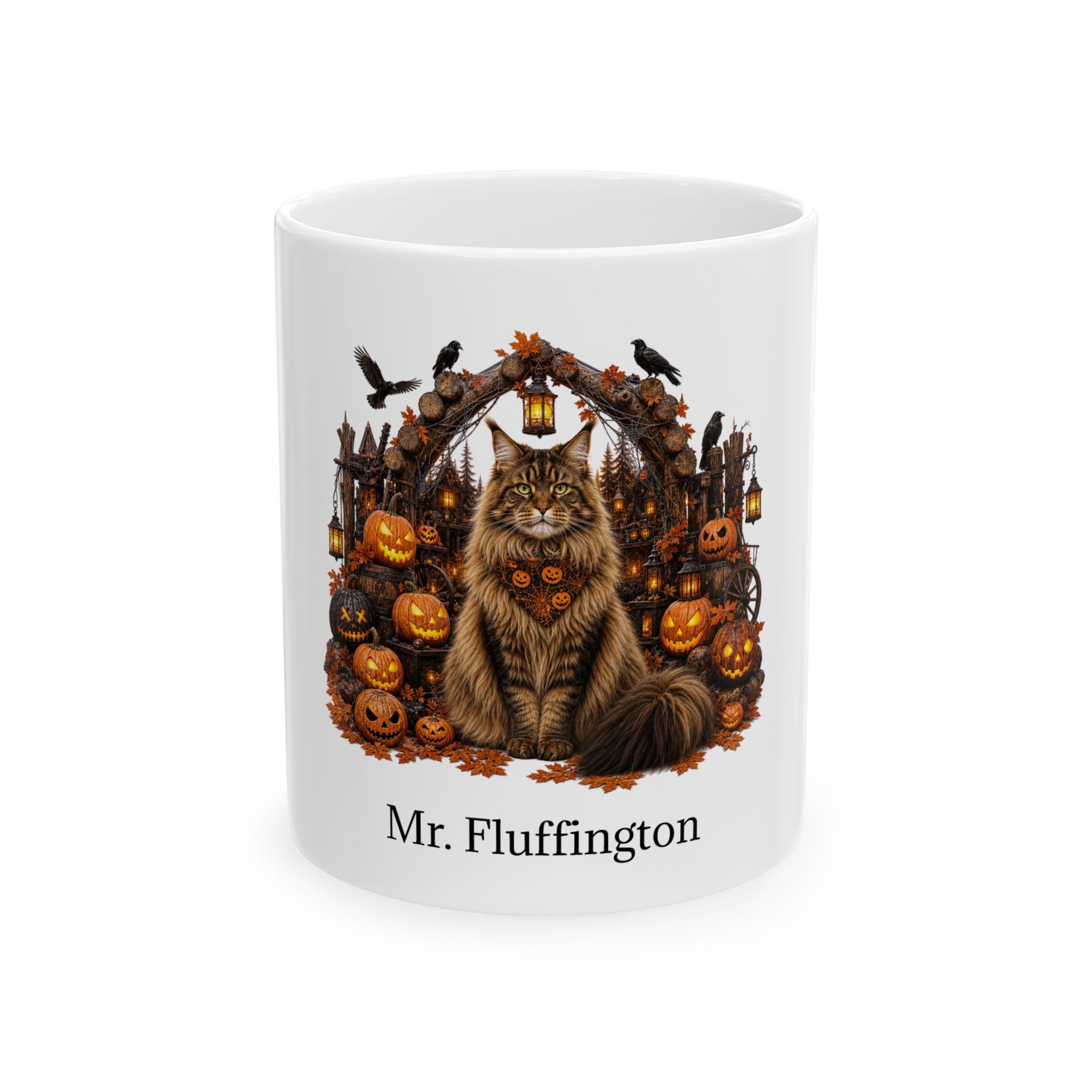 Personalized Maine Coon Cat Halloween Mug – Custom Name