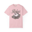 Light pink unisex t-shirt featuring a distressed graphic of a frog wearing sunglasses on a lily pad.