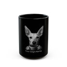 Personalized Ibizan Hound black ceramic coffee mug with custom dog name