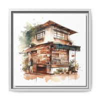 Japanese Tea Shop Framed Canvas Wall Art | 14x14 Matte Watercolor Print