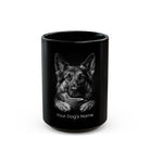 Personalized German Shepherd black ceramic coffee mug with custom dog name