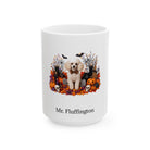 Personalized Toy Poodle dog Halloween mug, 15oz white ceramic, with custom pet name on front