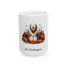 Personalized Old English Sheepdog Halloween mug, 11oz white ceramic, with custom pet name on front