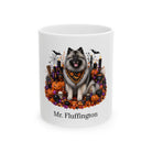 Personalized Keeshond Halloween mug with custom dog name, front product view