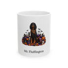 Personalized Gordon Setter dog Halloween mug, 11oz white ceramic, with custom pet name on front