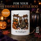 Personalized Tabby Cat Halloween Mug – Custom Pet Name Gift – front view with no handle