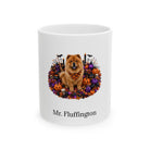 Personalized Chow Chow dog Halloween mug, 15oz white ceramic, with custom pet name on front