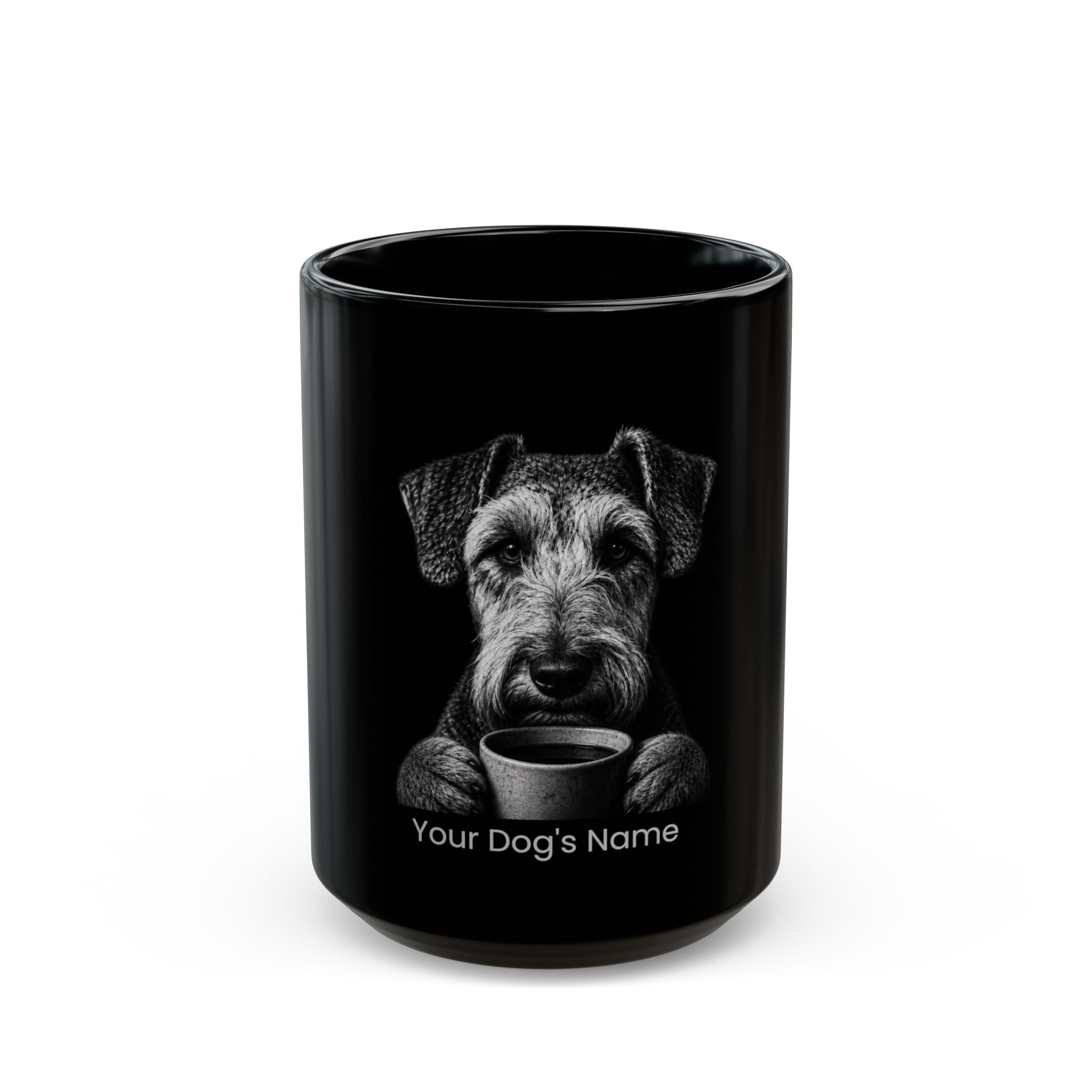 Personalized Glen of Imaal Terrier black ceramic coffee mug with custom dog name