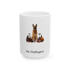 Personalized Belgian Malinois dog Halloween mug, 11oz white ceramic, with custom pet name on front