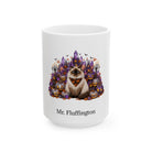 Personalized Himalayan cat Halloween mug, 15oz white ceramic, with custom pet name on front