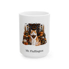 Personalized Domestic Longhair cat Halloween mug, 15oz white ceramic, with custom pet name on front