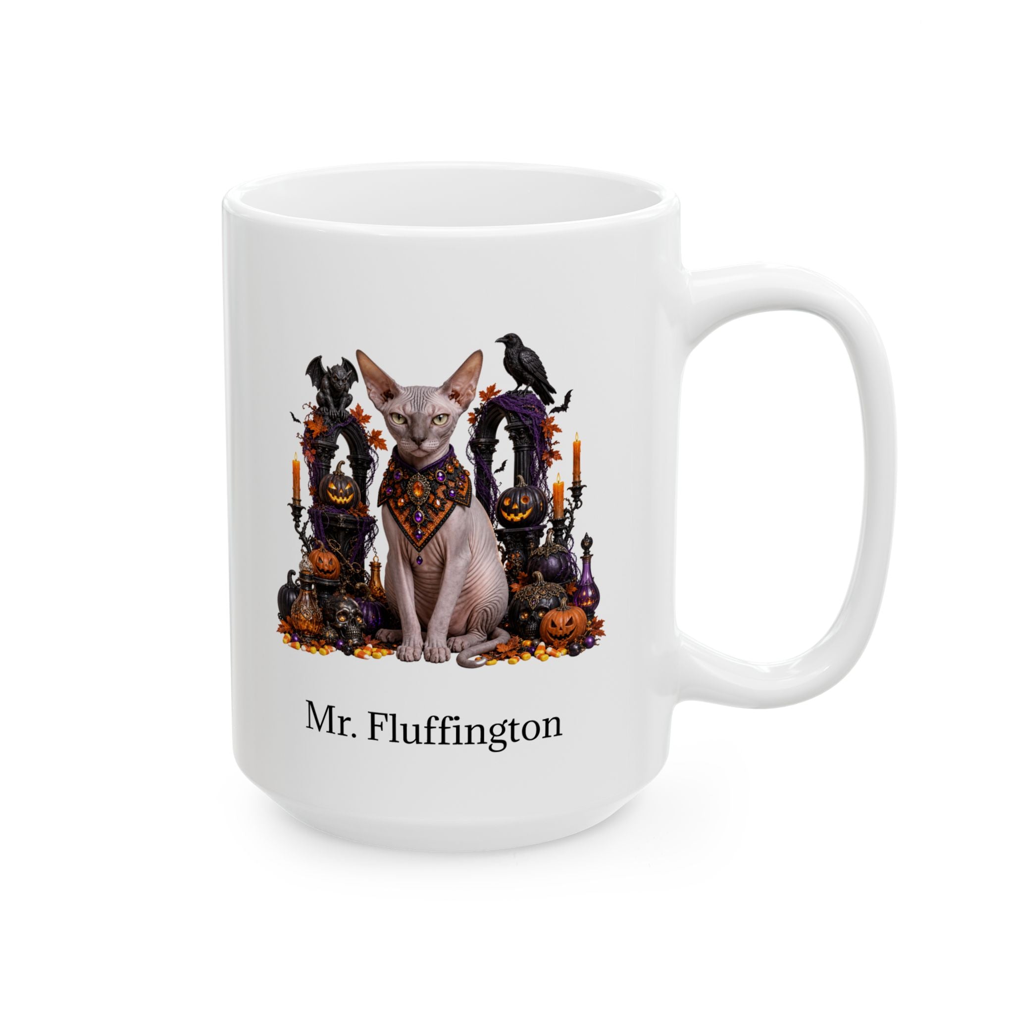 Personalized Sphynx Cat Halloween Mug – Custom Pet Name Gift