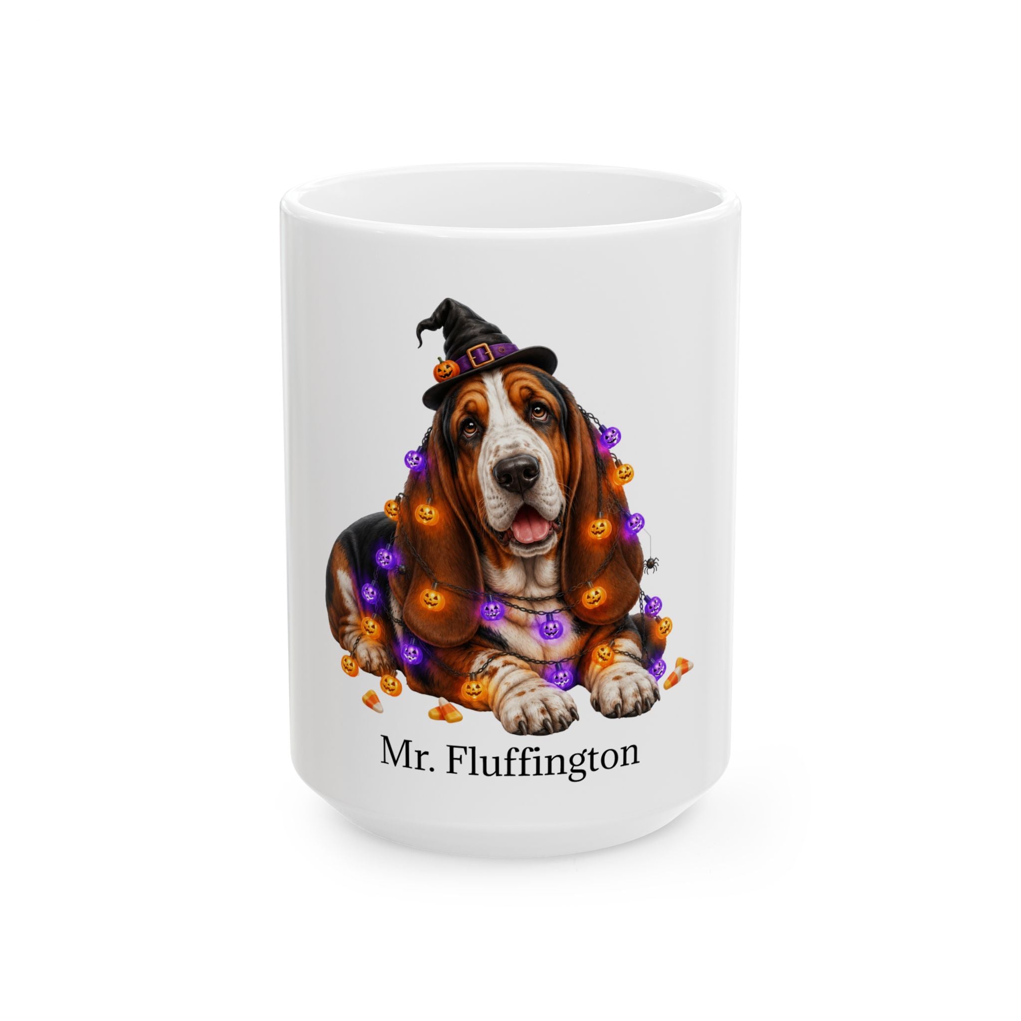 Personalized Basset Hound Dog Mug – Custom Pet Name Halloween Gift