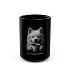 Personalized Japanese Spitz black ceramic coffee mug with custom dog name