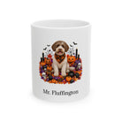 Personalized Lagotto Romagnolo dog Halloween mug, 11oz white ceramic, with custom pet name on front