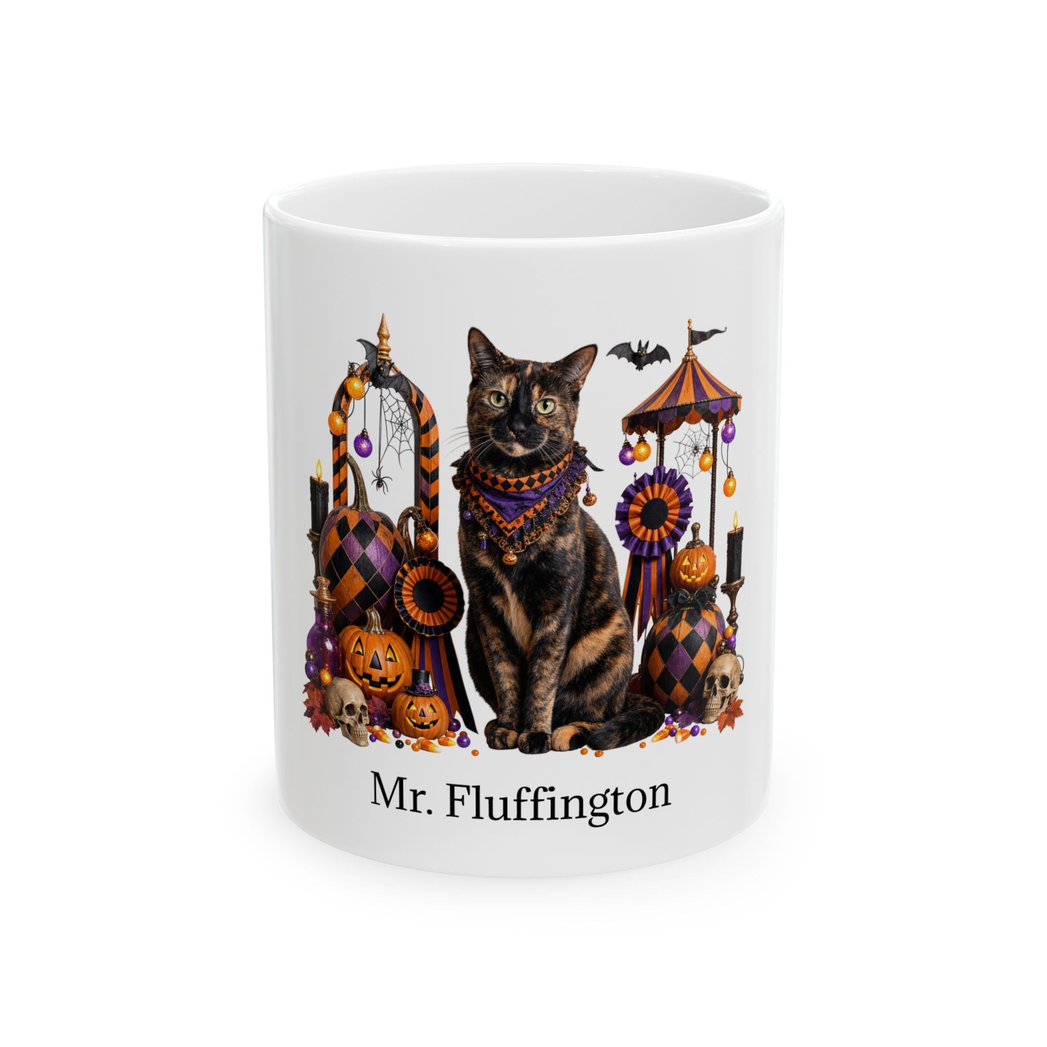 Personalized Tortoiseshell Cat Mug – Custom Pet Name Halloween Gift