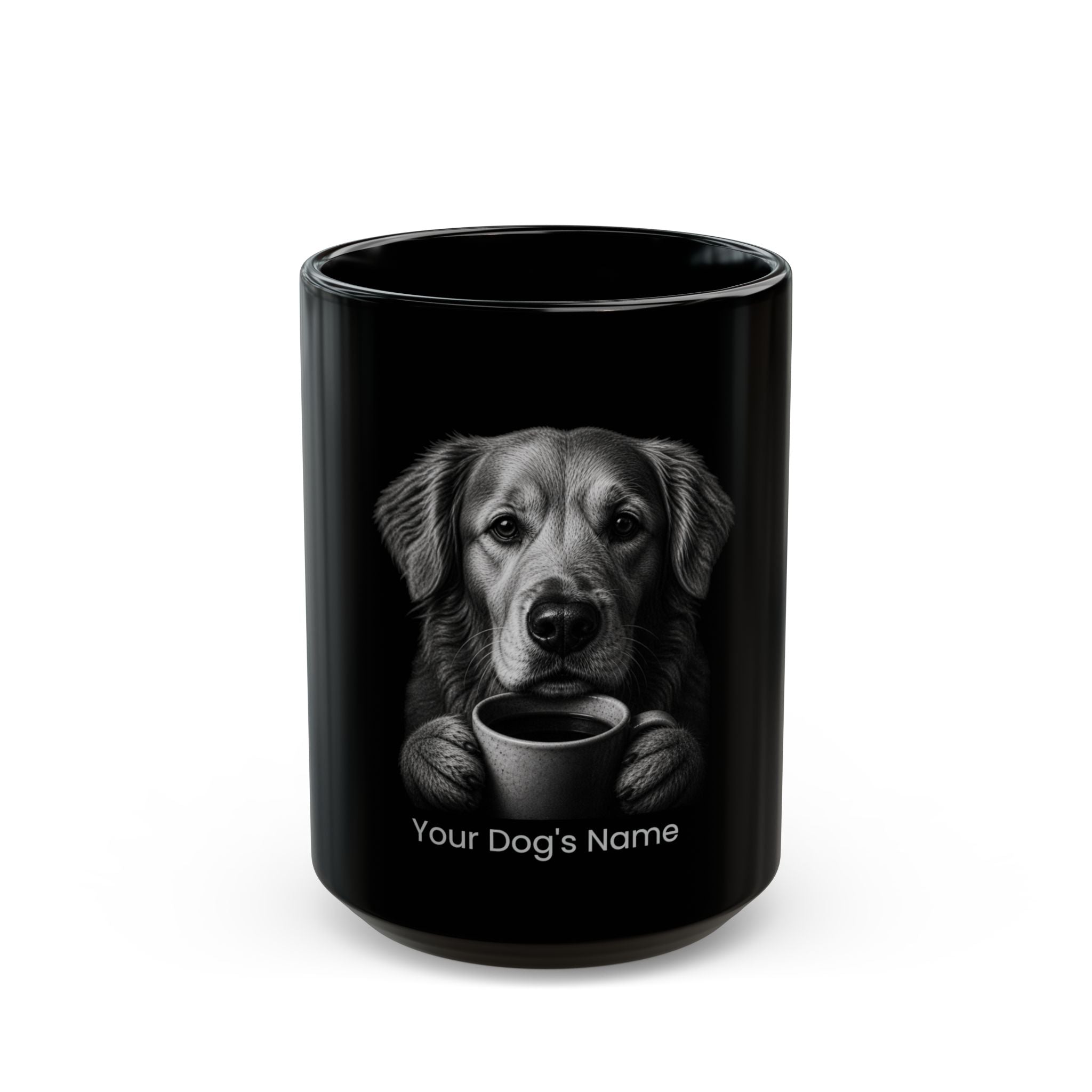 Personalized Nova Scotia Duck Tolling Retriever black ceramic coffee mug with custom dog name