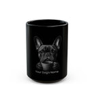 Personalized French Bulldog black ceramic coffee mug with custom dog name