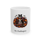 Personalized Border Collie dog Halloween mug, 15oz white ceramic, with custom pet name on front