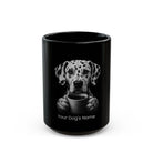 Personalized Dalmatian black ceramic coffee mug with custom dog name