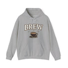 A gray hoodie with "BREW GOOD VIBES" text and a coffee cup graphic.
