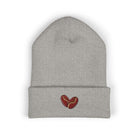 Embroidered coffee bean cuffed beanie in gray knit.