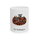 Personalized Cesky Terrier dog Halloween mug, 15oz white ceramic, with custom pet name on front