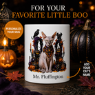 Personalized Sphynx Cat Halloween Mug – Custom Pet Name Gift – front view with no handle