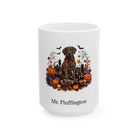 Personalized Plott Hound dog Halloween mug, 15oz white ceramic, with custom pet name on front