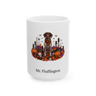 Personalized German Shorthaired Pointer dog Halloween mug, 11oz white ceramic, with custom pet name on front