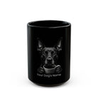 Personalized German Pinscher black ceramic coffee mug with custom dog name