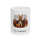 Personalized Silky Terrier dog Halloween mug, 11oz white ceramic, with custom pet name on front