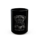 Personalized Bullmastiff black ceramic coffee mug with custom dog name
