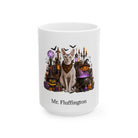 Personalized Cornish Rex cat Halloween mug, 15oz white ceramic, with custom pet name on front