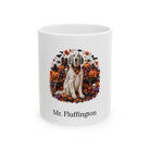 Personalized English Setter dog Halloween mug, 15oz white ceramic, with custom pet name on front