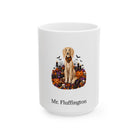 Personalized Saluki dog Halloween mug, 15oz white ceramic, with custom pet name on front