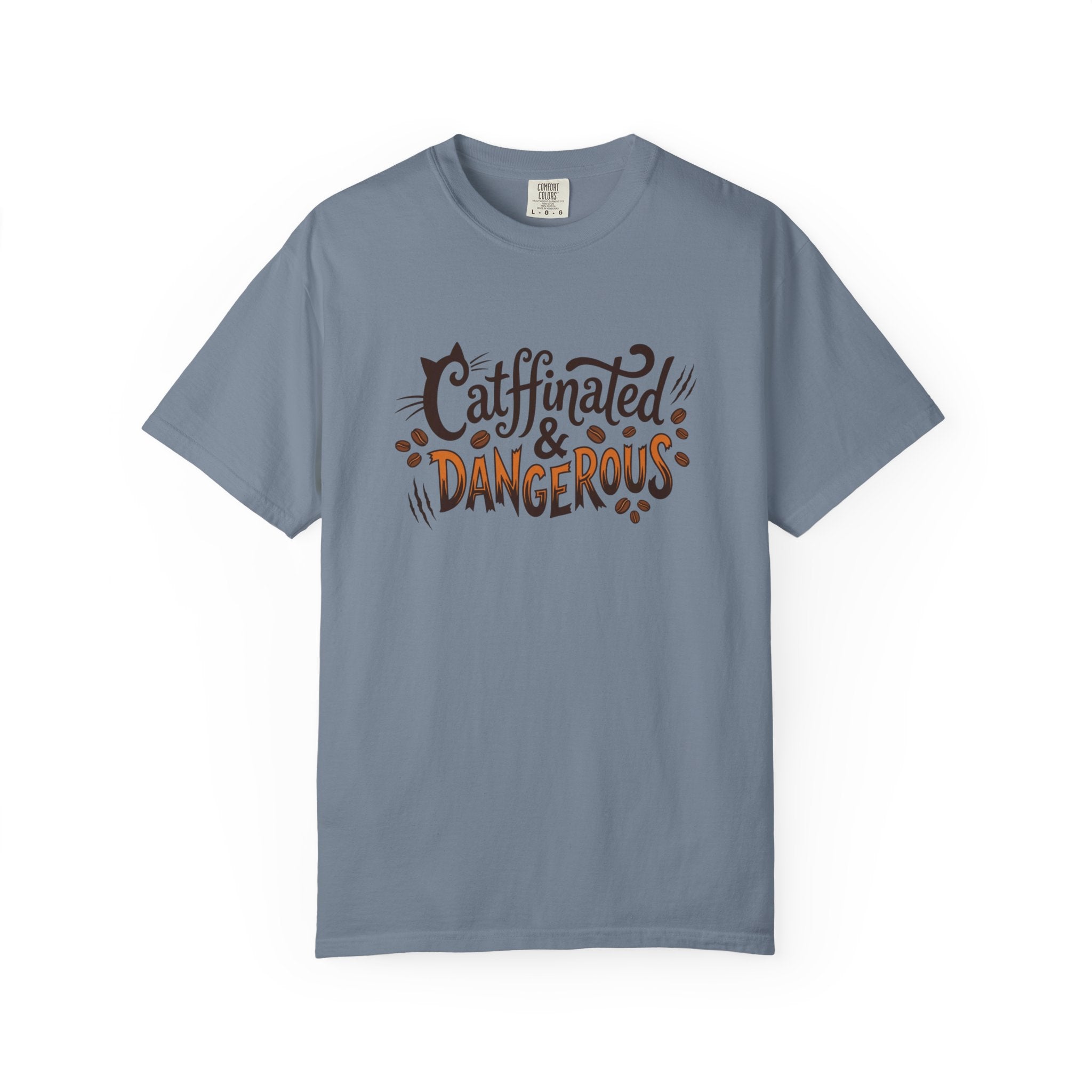 Catffinated & Dangerous Tee — Vintage Garment-Dyed Cat & Coffee T-Shirt