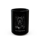Personalized Schipperke black ceramic coffee mug with custom dog name