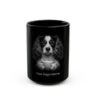 Personalized Saint-Usuge Spaniel black ceramic coffee mug with custom dog name