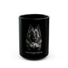 Personalized Belgian Tervuren black ceramic coffee mug with custom dog name