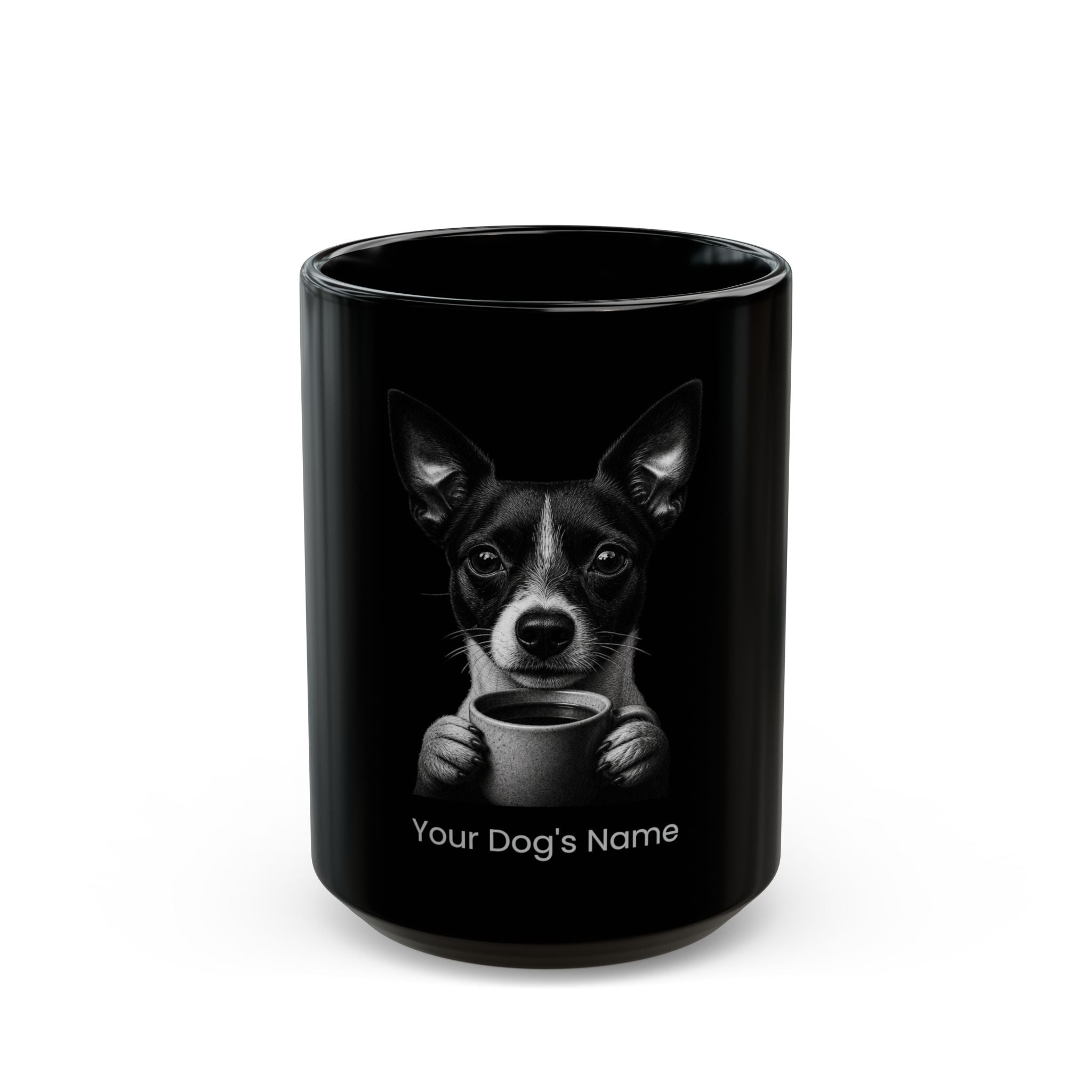 Personalized Toy Fox Terrier black ceramic coffee mug with custom dog name