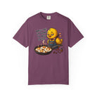 Purple t-shirt featuring a sleepy chick in an apron with the text Brew-tal! I'm going to need coffee