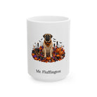 Personalized Mastiff dog Halloween mug, 15oz white ceramic, with custom pet name on front