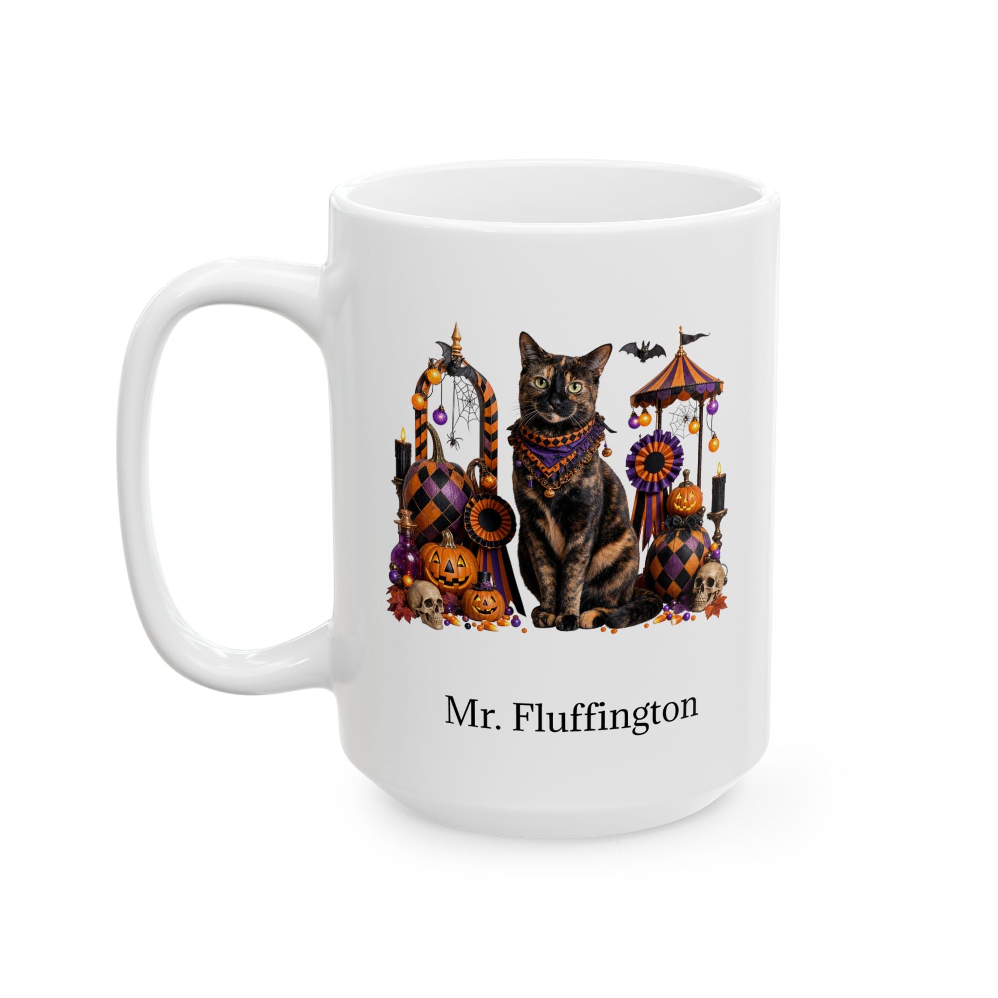 Personalized Tortoiseshell Cat Halloween Mug – Custom Pet Name Gift