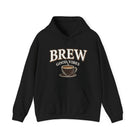 A black hoodie with "BREW GOOD VIBES" text and a coffee cup graphic.
