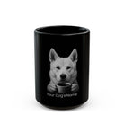 Personalized Korean Jindo black ceramic coffee mug with custom dog name
