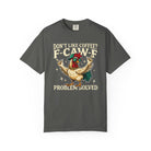 Charcoal grey crewneck t-shirt featuring a cartoon rooster wearing sunglasses and a cap.